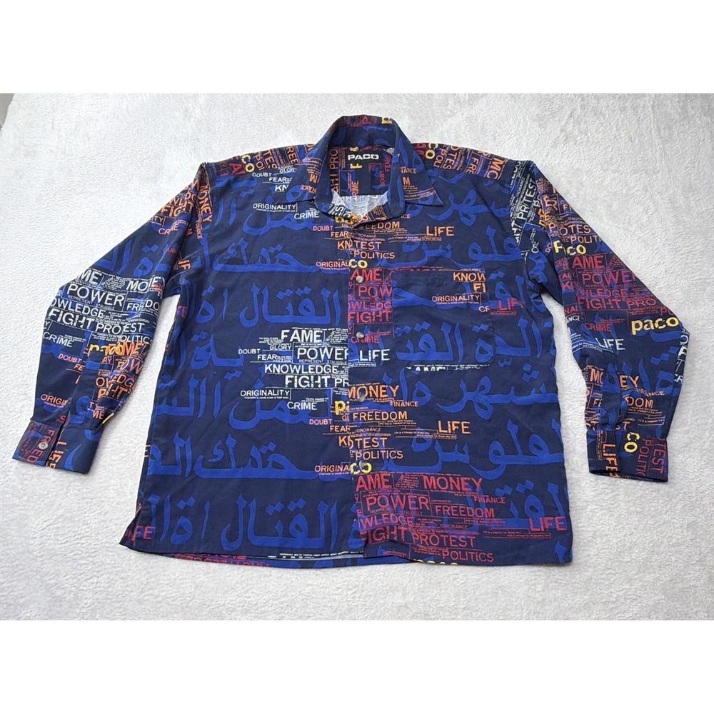 Vintage Paco Mens XL Long Sleeve Shirt. Motivational Politics VTG Money Graphic.